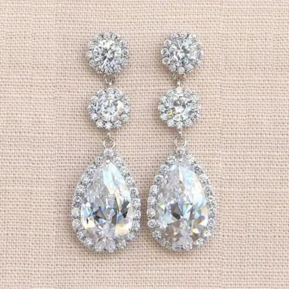 NEW LUXURY 925 STERLING SILVER DIAMOND EARRINGS, NICE EARRINGS, CUTE EARRINGS - Picture 3 of 7